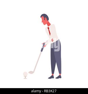 Joueur de golf homme d'affaires de sport concept concurrence réussie stratégie tactique golfeur mâle télévision personnage isolé pleine longueur Illustration de Vecteur