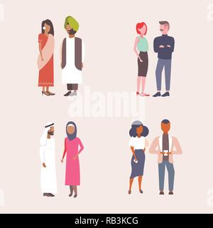 Mélanger ensemble l'entreprise de course des couples se tenant ensemble hommes femmes communication concept ethnic businessmen et businesswomen télévision collection isolated Illustration de Vecteur