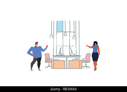 Femme Homme couple communication espace de coworking collègues de bureau moderne de réflexion créative de l'intérieur du milieu de travail de coopération horizontale doodle croquis Illustration de Vecteur