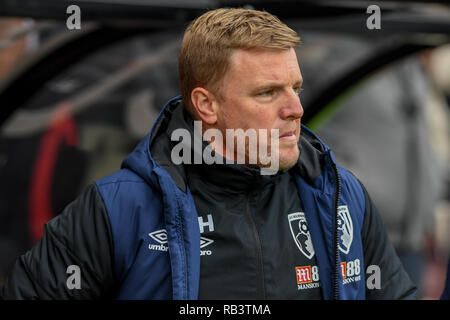 5 janvier 2019, doyen de la Cour, Bournemouth, Angleterre ; l'unis en FA Cup, 3ème tour, vs Bournemouth Brighton ; Eddie Howe mangeoire de Bournemouth : Crédit Phil Westlake/News Images images Ligue de football anglais sont soumis à licence DataCo Banque D'Images