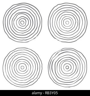 Section transversale du tronc de l'arbre défini isolé sur fond blanc. Moignon bois texture bagues en bois, arrière-plan. Vector Illustration de Vecteur