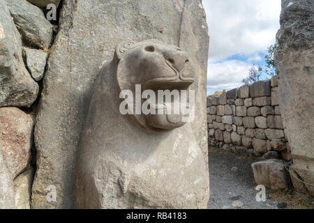 Lion's Gate à Hattusa qui a été admise à l'UNESCO Liste du patrimoine mondial en 1986. Corum, la Turquie. Banque D'Images