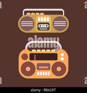 Deux vieilles cassettes Télévision couleur vector icons isolé sur un fond brun. Clip Boom Box art. Illustration de Vecteur
