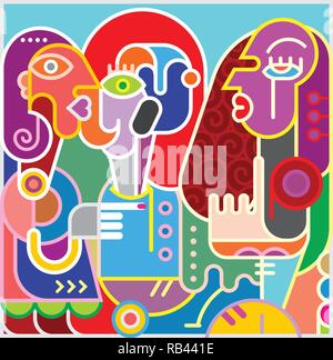 Fine art abstrait moderne portrait de trois femmes. Illustration vecteur de couleur. Illustration de Vecteur