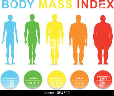 Illustration vecteur de masse corporelle. Silhouettes avec différents degrés d'obésité. EPS 10 Illustration de Vecteur