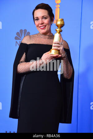 Los Angeles, Californie, USA. 6 janvier 2019. Olivia Coleman, la Favorite 078 dans la salle de presse au cours de la 76e Golden Globe Awards au Beverly Hilton Hotel le 6 janvier 2019 à Beverly Hills, Californie / USA Crédit : Tsuni/Alamy Live News Banque D'Images