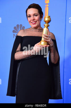 Los Angeles, USA. 06 Jan, 2019. Olivia Coleman, le favori dans la salle de presse au cours de la 76e Golden Globe Awards au Beverly Hilton Hotel le 6 janvier 2019 à Beverly Hills, Californie Crédit : Tsuni/USA/Alamy Live News Banque D'Images