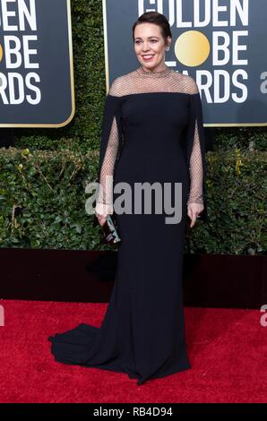 Olivia Colman assiste à la 76e Golden Globe Awards, Golden Globes, à l'hôtel Beverly Hilton à Beverly Hills, Los Angeles, USA, le 06 janvier 2019. Dans le monde d'utilisation | Banque D'Images