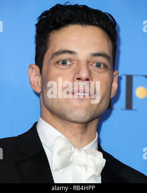 Los Angeles, États-Unis. 06 Jan, 2019. BEVERLY HILLS, LOS ANGELES, CA, USA - 06 janvier : l'Acteur Rami Malek pose dans la salle de presse à la 76e Golden Globe Awards tenue à l'hôtel Beverly Hilton le 6 janvier 2019 à Beverly Hills, Los Angeles, Californie, États-Unis. (Xavier Collin/Image Crédit : Agence de Presse) L'agence de presse Image/Alamy Live News Banque D'Images