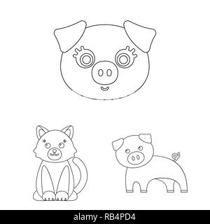 Chien,lapin,comic,nourriture,Accueil,animal,ferme,maison,habitat,funny,jardin,grange,race,mignon,set,icône,,illustration,collection,isolé,design,graphisme,élément,signer,ligne,contour, vecteurs vecteur , Illustration de Vecteur