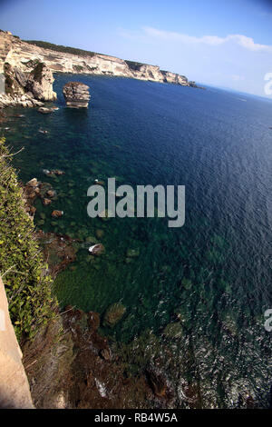 Bonifacio est une ville située sur la pointe sud de l'île française de Corse. Il est connu pour son port de plaisance animé et médiévale clifftop citadelle. Le 13ème siècle le bastion de l'Etendard abrite un petit musée avec des expositions sur l'histoire de la ville. L'Escalier du Roi d'Aragon est ancienne 187 marches creusées dans la falaise. Au sud-est, les îles Lavezzi inhabitée, une réserve naturelle, ont les rochers de granit et de plages de sable. Banque D'Images