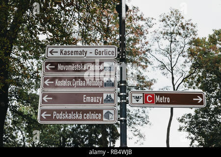 Prague, République tchèque - Le 23 août 2018 : sur 'Novomestska Radnice' ('New Town Hall') et 'Podskalská Radnice' ('Podskalska' Hall), ca Banque D'Images