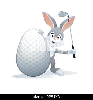 Sports Pâques carte de vœux. Mignon Lapin avec oeuf et Golf de fer. Vector illustration. Illustration de Vecteur