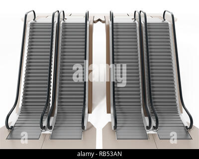 Escalator isolé sur fond blanc. 3D illustration. Banque D'Images