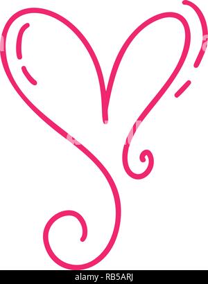 Vector vintage rouge monolines Valentines Day calligraphique dessiné à la main deux coeurs. Lettrage calligraphie illustration. Élément de Design de Valentine. L'amour l'icône pour un décor de mariage, web et print. Isolé Illustration de Vecteur