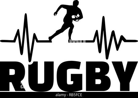 Impulsion de signal de ligne avec rugby player et word Illustration de Vecteur