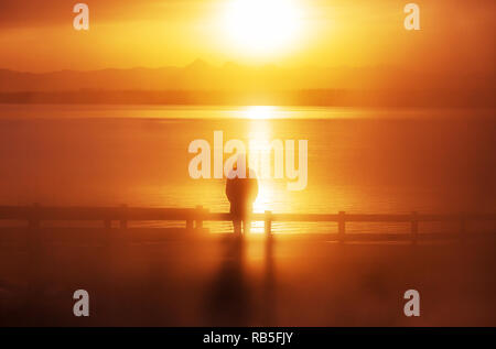 L'homme sur montagnes lac Banque D'Images