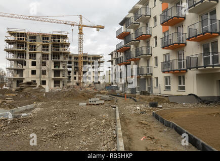 Un site de construction à Varsovie, où des immeubles sont en cours de construction. Banque D'Images