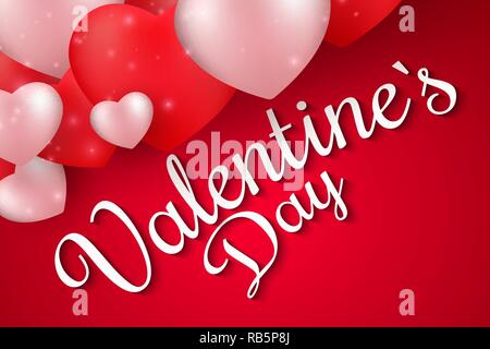 Valentine's Day. Vol romantique coeurs 3D sur un fond rouge. Belle calligraphie. Composition romantique. Vector illustration. EPS 10 Illustration de Vecteur