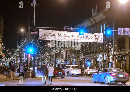 Denver, Colorado - Larimer Square, décoré de lumières de Noël. C'est le plus ancien édifice commercial à Denver. Banque D'Images