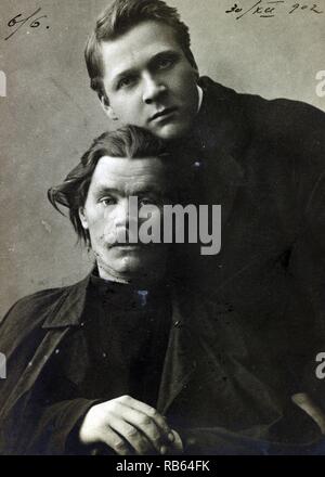 Impression photomécanique affiche portrait de Fiodor Ivanovitch Chaliapine et Maxime Gorki. 1901 Banque D'Images