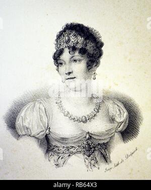 Caroline Murat (1782-1839) sœur de Napoléon Ier, épouse de Joachim Murat Roi de Naples 1808-1815. Lithographie, Paris, c1840. Banque D'Images