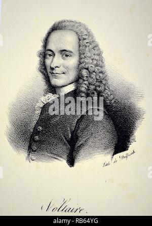 Voltaire (1694-1778) Né Francois-Marie Arouet. Écrivain et philosophe des Lumières françaises. Lithographie, Paris, c1840. Banque D'Images