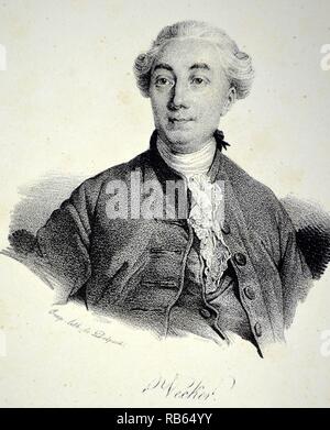 Jacques Necker (1732-1804), homme politique français, né en Suisse. Ministre des finances sous Louis XVI. Père de Gemain de Staël. Lithographie, Paris, c1840. Banque D'Images