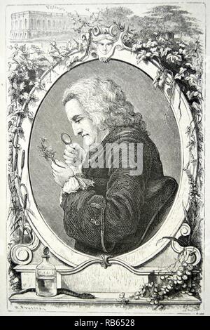 Bernard de Jussieu (1699-1777) naturaliste français et frère d'Antoine, en vertu de laquelle il a travaillé au Jardin des Plantes, Paris. La gravure, Pa;ris, 1874. Banque D'Images