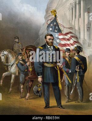 Général Ulysses S. Grant. c1868. debout devant des autres soldats et chevaux au Capitole. Banque D'Images