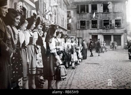 La seconde guerre mondiale : les signes les célébrations de la libération de l'Alsace Lorraine 1944 Banque D'Images