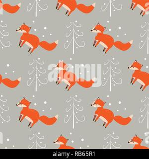 Cute little foxes avec motif transparent fox avec eps 10 arbres Illustration de Vecteur