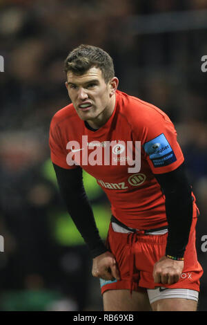 4e janvier 2018, Stade AJ Bell , Vente, Angleterre ; Gallagher Premiership, Sale v Saracens ; Alex Goode de Sarrasins au cours du jeu Crédit : Mark Cosgrove/News Images Banque D'Images