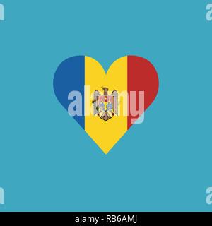 L'icône du drapeau de la Moldavie un cœur en version plate. Date de l'indépendance ou de la fête nationale. Illustration de Vecteur