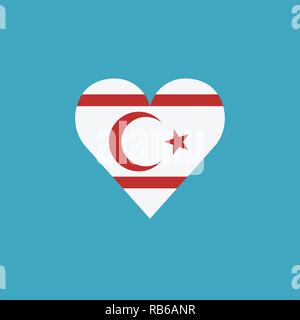 L'icône du drapeau de Chypre du Nord un cœur en version plate. Date de l'indépendance ou de la fête nationale. Illustration de Vecteur