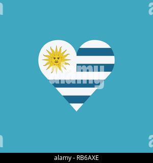 L'icône du drapeau de l'Uruguay en forme de coeur en version plate. Date de l'indépendance ou de la fête nationale. Illustration de Vecteur