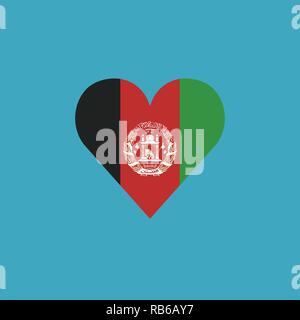 L'icône du drapeau de l'Afghanistan un cœur en version plate. Date de l'indépendance ou de la fête nationale. Illustration de Vecteur