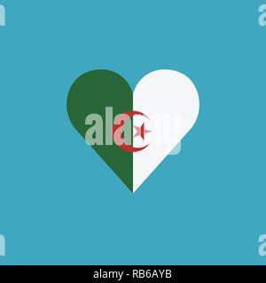 L'icône du drapeau de l'Algérie un cœur en version plate. Date de l'indépendance ou de la fête nationale. Illustration de Vecteur