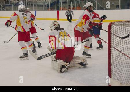 Dumfries, Royaume-Uni. 7 janvier 2019. Faire un Han Yiyang enregistrer pour la Chine à la Norvège dans le Hockey sur glace 2019 U18 Women's World Championship, Division 1, Groupe B, à Dumfries bol de glace. Crédit : Colin Edwards/Alamy Live News Banque D'Images