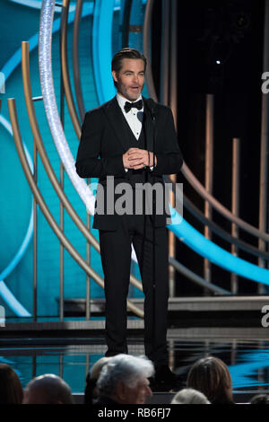 Los Angeles, USA. 06 Jan, 2019. Chris Pine présente à la 76e Golden Globe Awards au Beverly Hilton de Los Angeles, CA le dimanche, Janvier 6, 2019. Credit : PictureLux Le Hollywood/Archive/Alamy Live News Banque D'Images