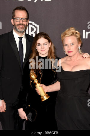 LOS ANGELES, CALIFORNIE - Le 06 janvier : Eric Blanc, Harlow Jane et Patricia Arquette assister à la Warner InStyle Golden Globes After Party au Beverly Hilton Hotel le Janvier 06, 2019 à Beverly Hills, Californie. Photo : imageSPACE/MediaPunch MediaPunch Crédit : Inc/Alamy Live News Banque D'Images