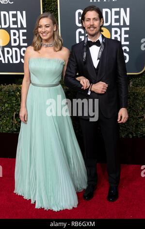 Yvonne Strahovski et Tim Loden assister à la 76e Golden Globe Awards, Golden Globes, à l'hôtel Beverly Hilton à Beverly Hills, Los Angeles, USA, le 06 janvier 2019. Dans le monde d'utilisation | Banque D'Images