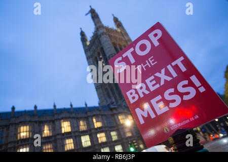 Westminster, London, UK. 7Th jan 2019. Brexit demonstate anti manifestants devant les Maisons du Parlement Crédit : George Cracknell Wright/Alamy Live News Banque D'Images