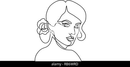 Dessin d'une ligne continue. Résumé Portrait de jolie jeune femme ethnicitiy espagnol européen. Vector illustration Illustration de Vecteur