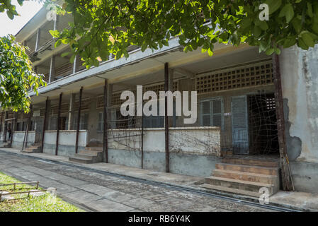 Cell-bloc C dans l'ancienne prison de Tuol Sleng, aka S-21, à l'origine une école, maintenant le Musée du Génocide, Phnom Penh, Cambodge Banque D'Images