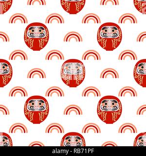 Bonne année 2019 avec motif transparent - daruma poupée traditionnelle japonaise. Roly-poly toy vector illustration. L'assemblée annuelle de l'an nouveau rituel de Maki Illustration de Vecteur