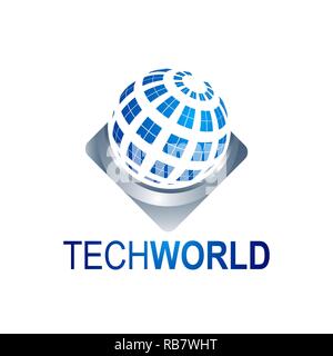 Abstract Tech World globe modèle logo vector illustration. Couleur Gris bleu Illustration de Vecteur