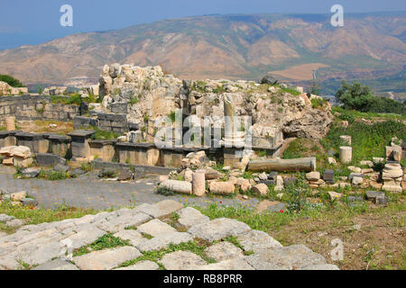 Ruines romaines à Umm Qais dans le nord de la Jordanie près de l'emplacement de l'ancienne ville de Gadara Banque D'Images