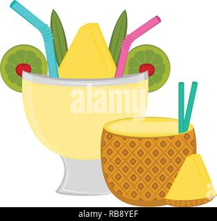 Pina Colada isolés des cocktails dans un ananas et le verre. Vector illustration design Illustration de Vecteur