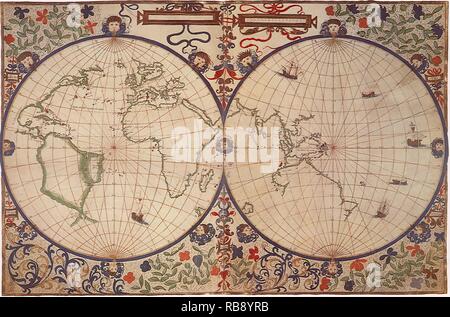 Carte 1542 Double-Hemisphere Banque D'Images